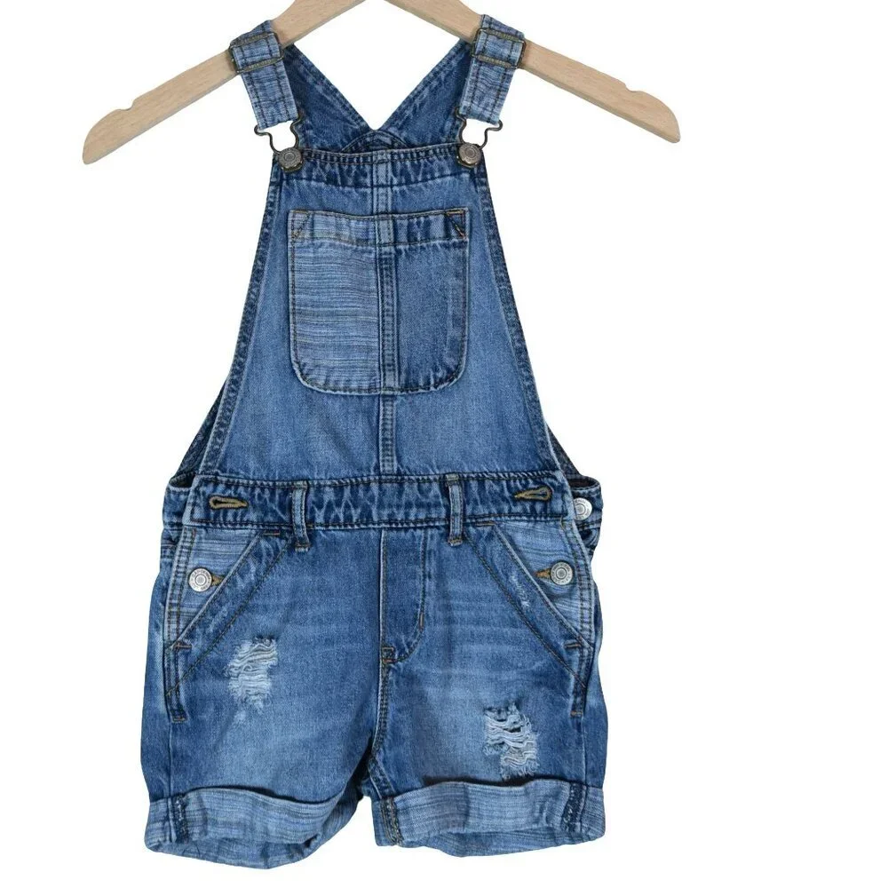 GAP Denim Shortalls Two Toned Denim Kids S Distressed Overall Retro 6-7 Y